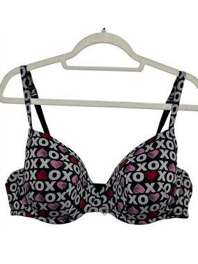 Cacique Bra 42DD Plus Size Black Pink Hearts Padded Underwire Womens